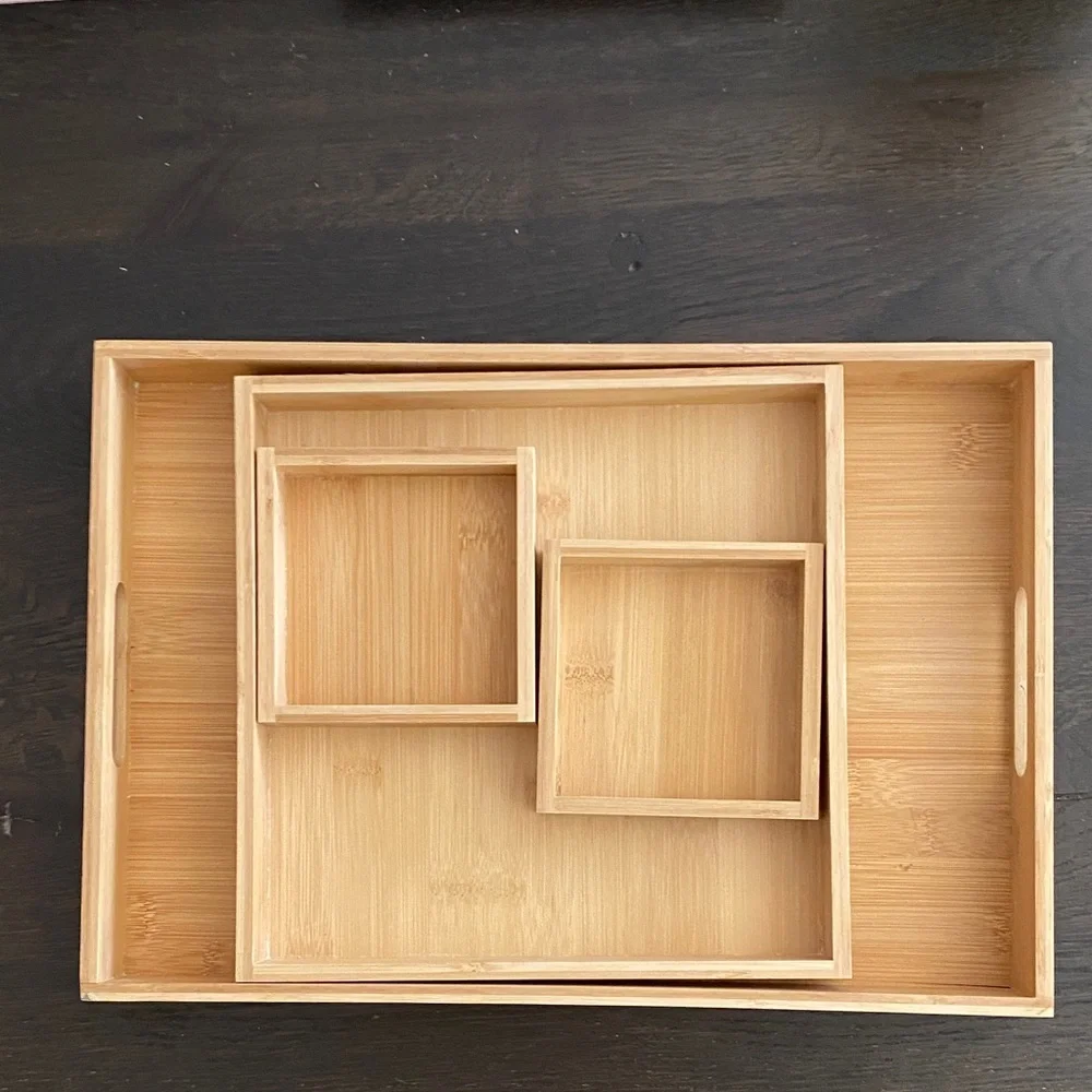 Bamboo Bathroom Organizer Tray Set